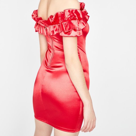 🎃Dolls Kill Satin Ruffled Dress Red Large - Picture 2 of 6